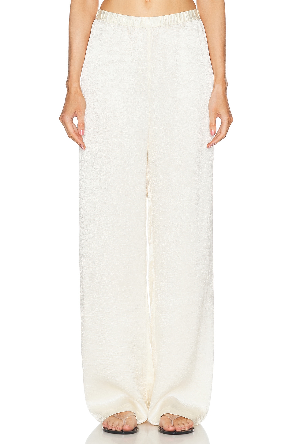 Image 1 of Enza Costa Textured Satin Pant in Antique Cream