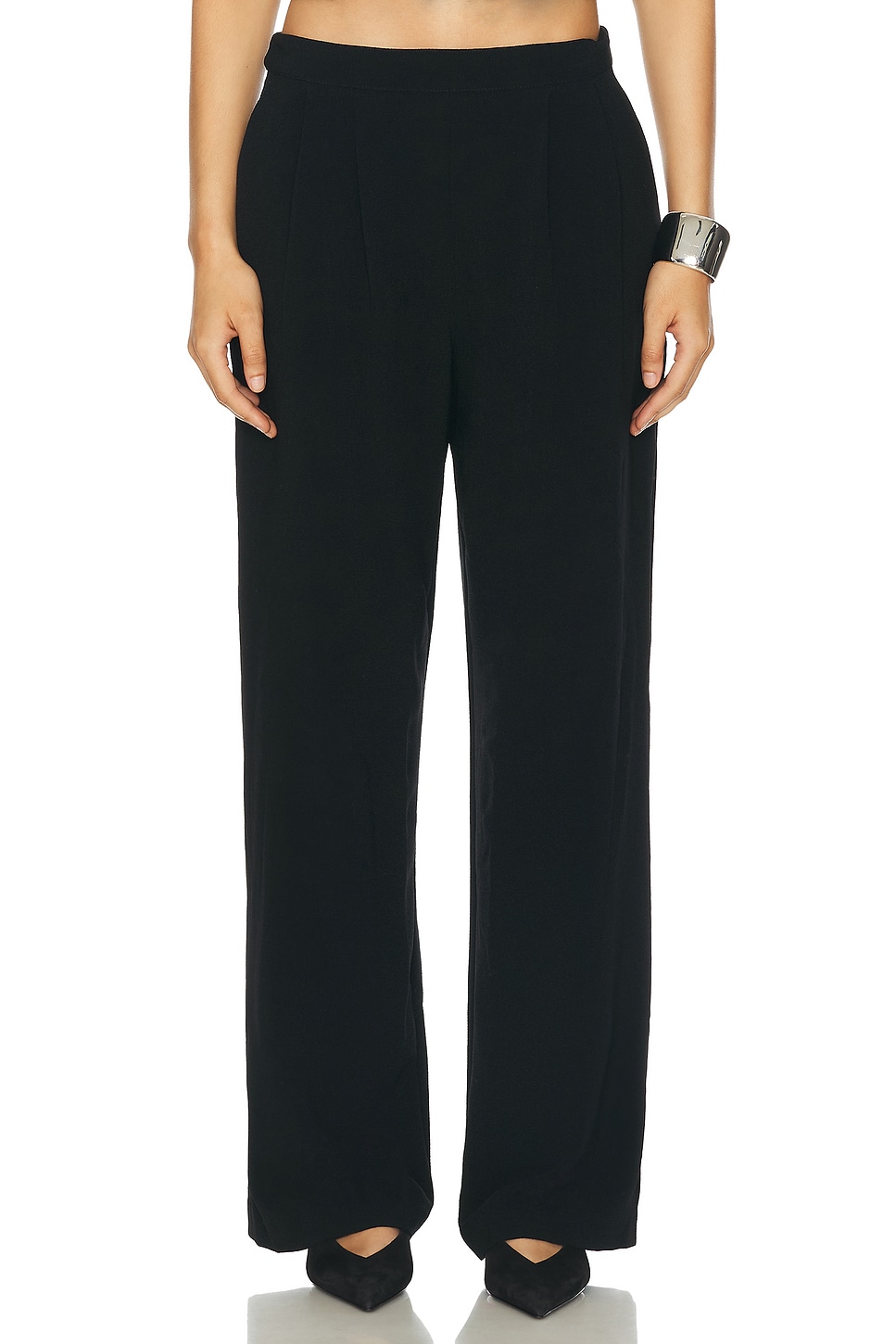 Image 1 of Enza Costa Crepe Pleated Wide Leg Pant in Black