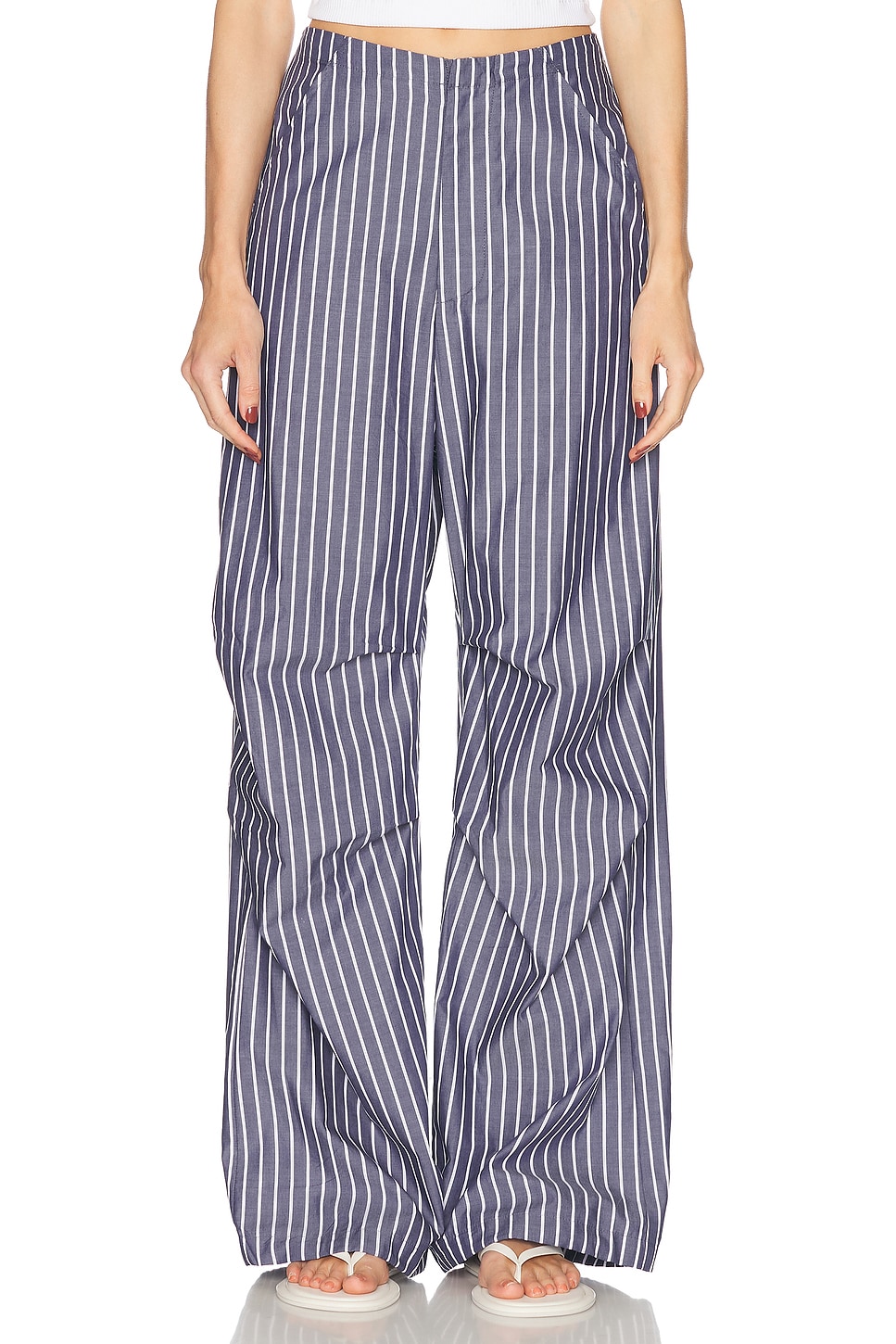 Image 1 of Enza Costa Poplin Flight Pant in Navy & White Stripe