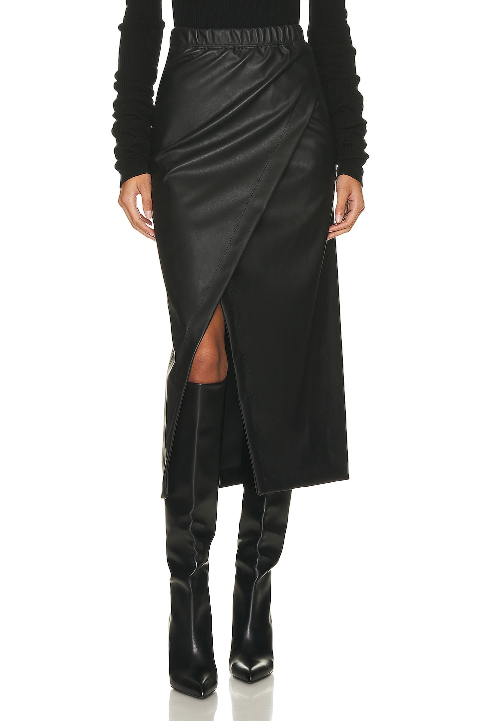 Image 1 of Enza Costa Matte Vegan Leather Wrap Skirt in Black