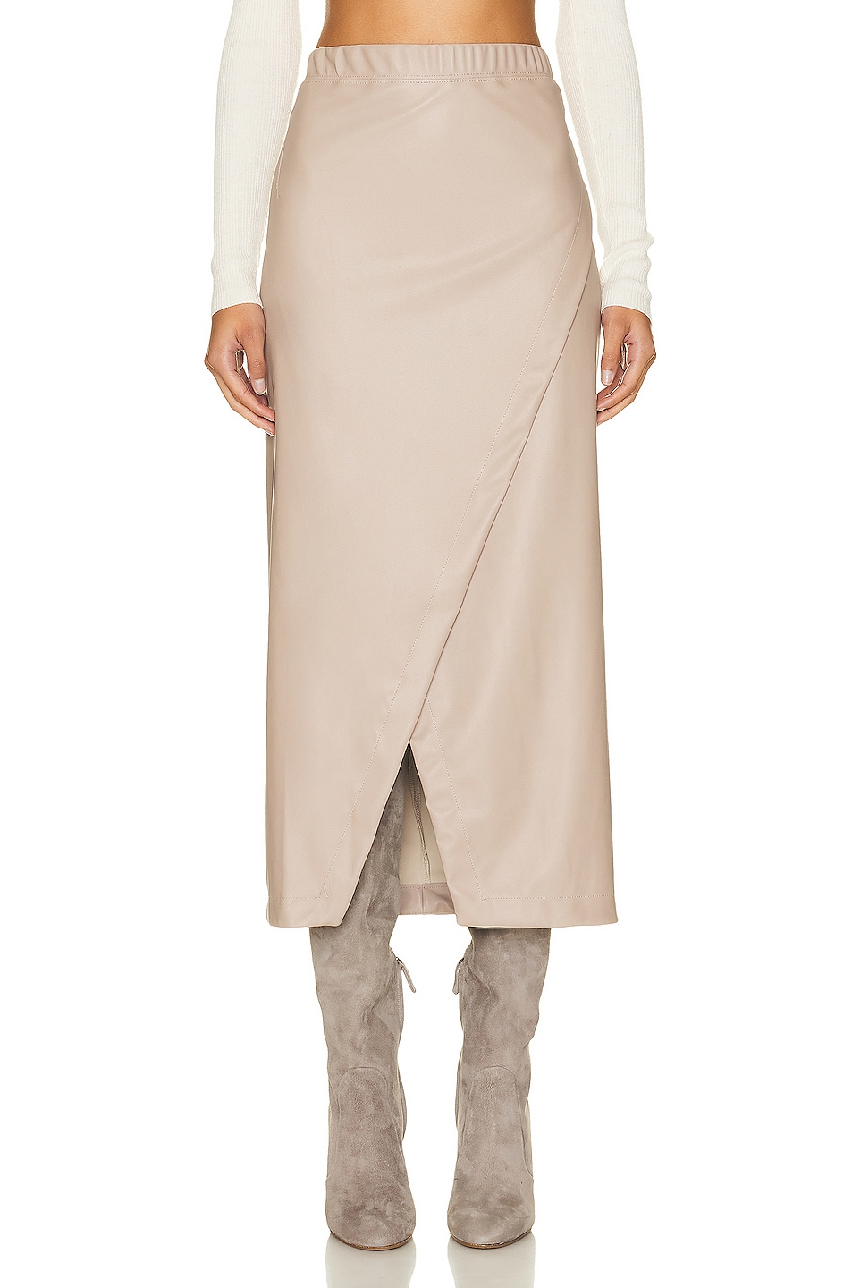Image 1 of Enza Costa Matte Vegan Leather Wrap Skirt in Putty