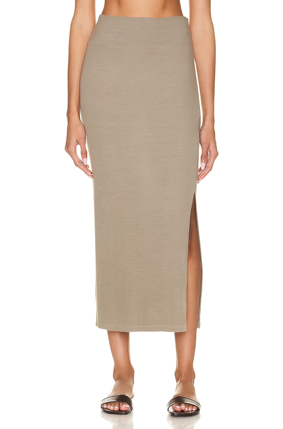Image 1 of Enza Costa Stretch Silk Knit Essential Skirt in Olive Oil