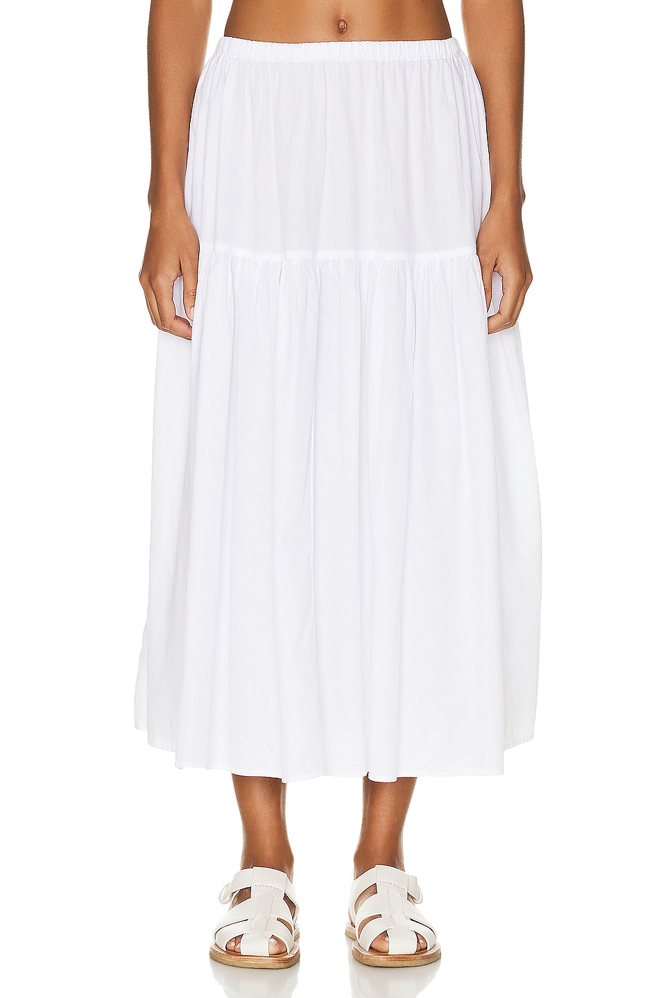 Image 1 of Enza Costa Cool Cotton Tiered Maxi Skirt in White