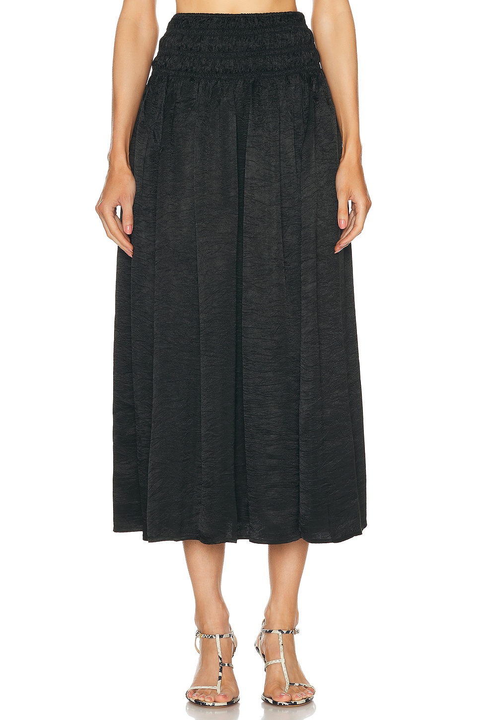 Image 1 of Enza Costa Textured Satin Smocked Skirt in Black
