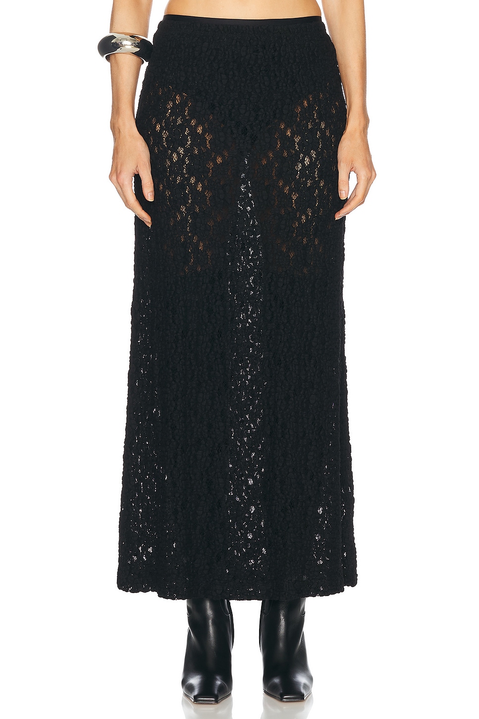 Image 1 of Enza Costa Puckered Lace Skirt in Black