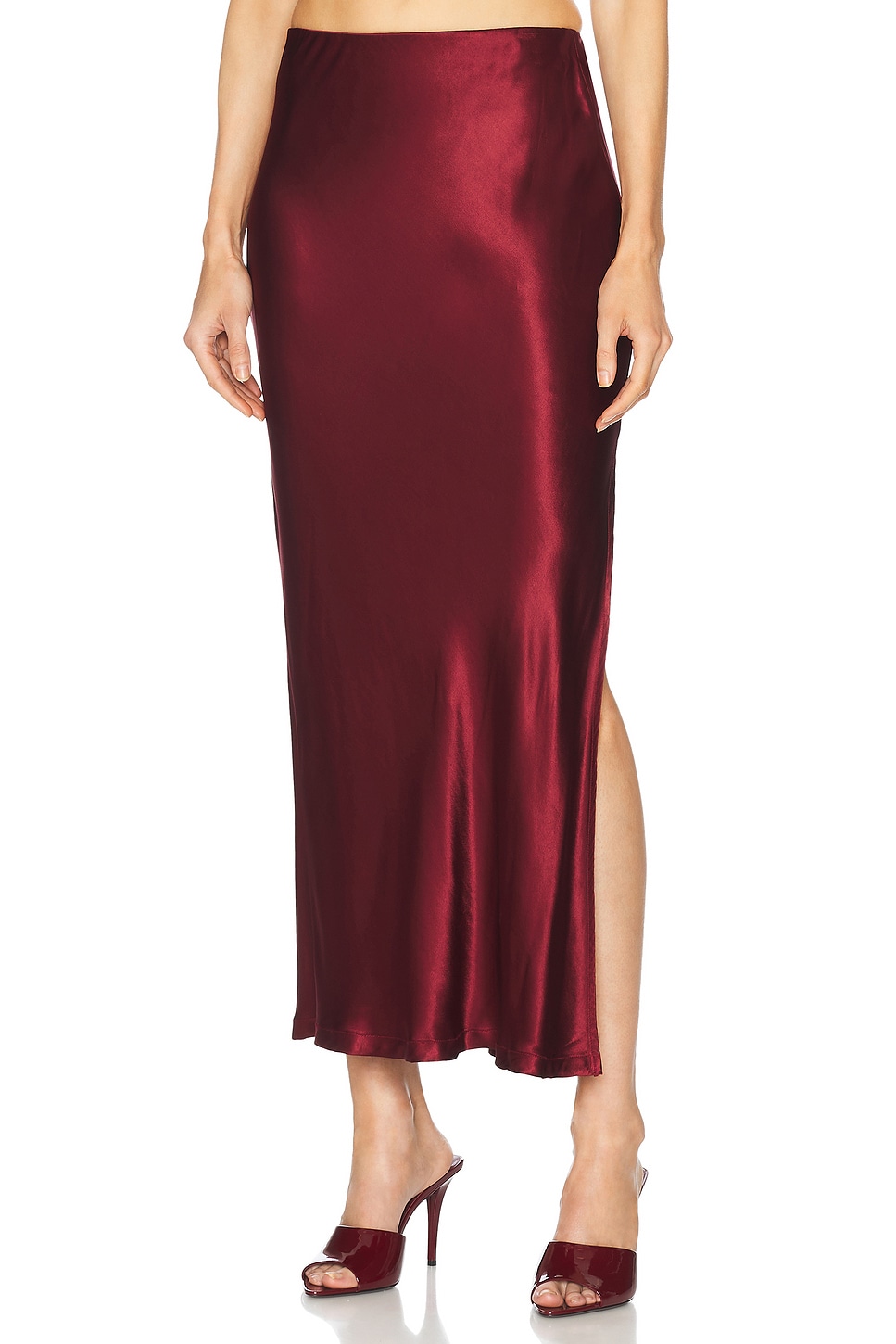 Image 1 of Enza Costa Satin Bias Skirt in Ruby