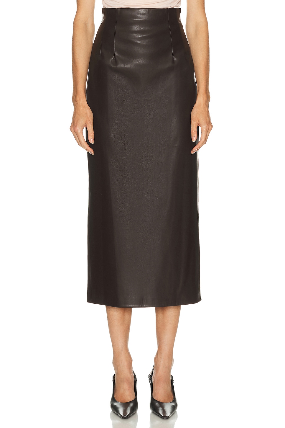 Image 1 of Enza Costa Leather High Waisted Curve Skirt in Dark Brown