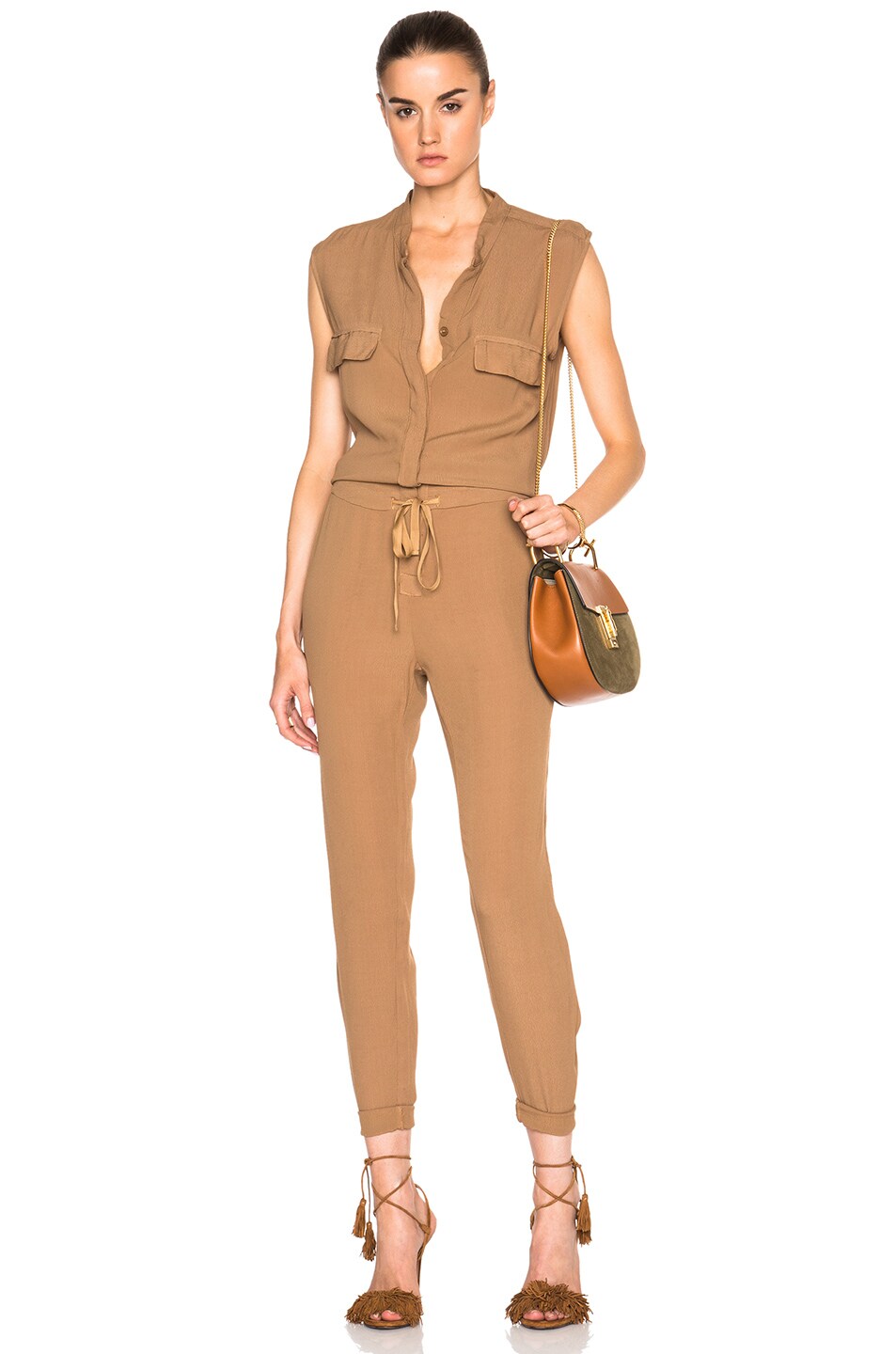 Image 1 of Enza Costa Sleeveless Jumpsuit in Sand