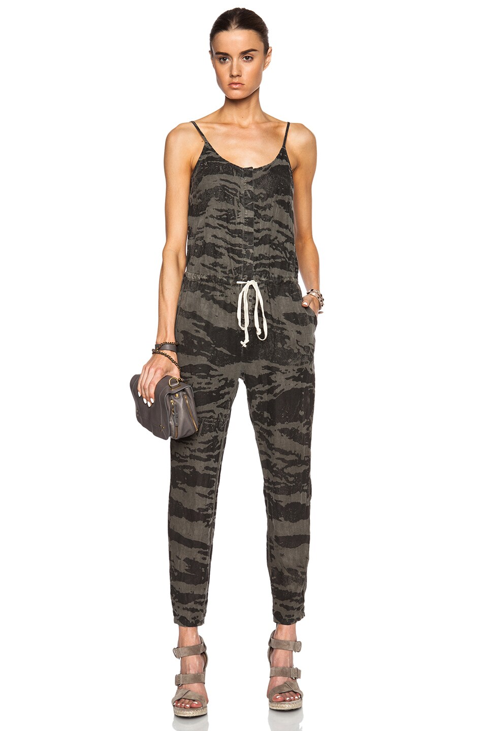 Image 1 of Enza Costa Linen Strappy Jumpsuit in Army
