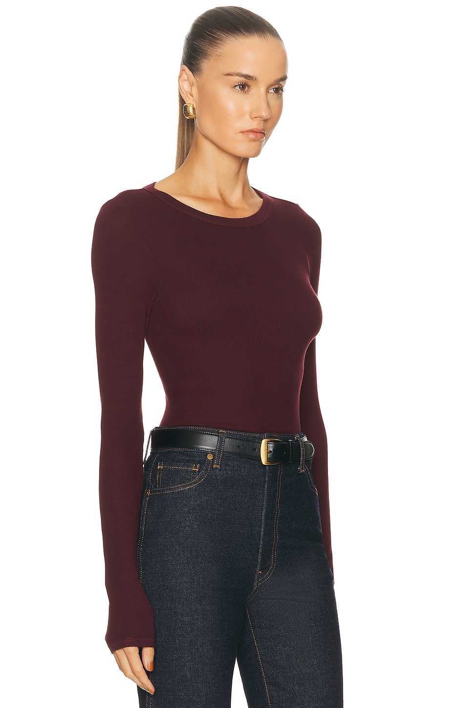 Enza Costa Silk Rib Essential Crewneck Top In Red