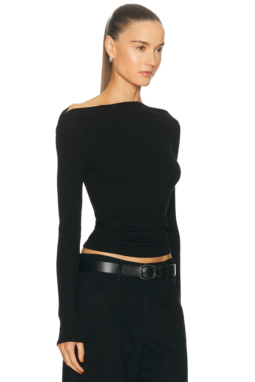 Enza Costa Silk Knit Boatneck Top In Black