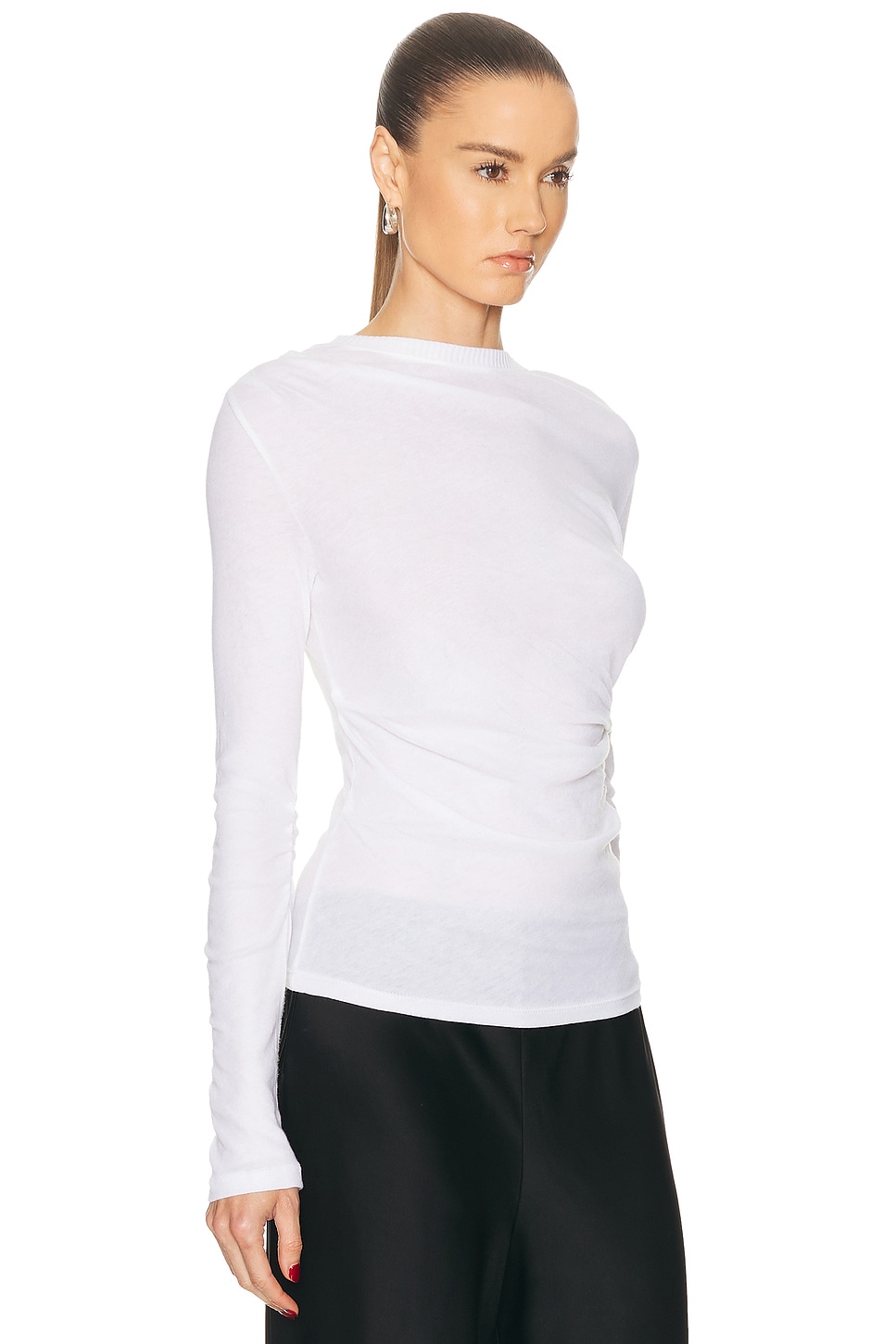 Enza Costa Cashmere Jersey Draped Long Sleeve Crewneck Top