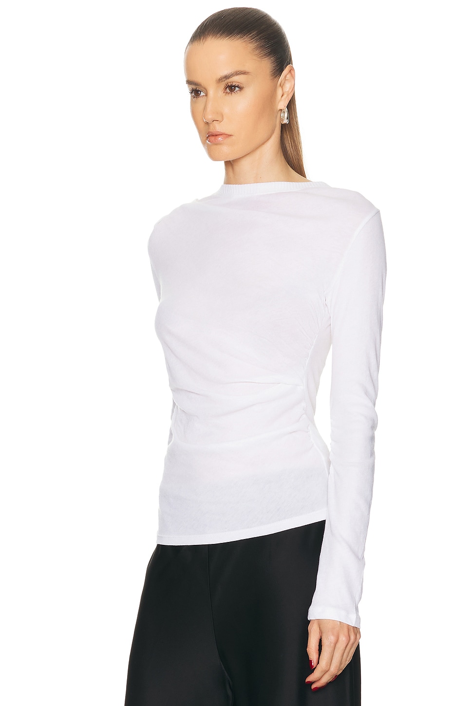 Enza Costa Cashmere Jersey Draped Long Sleeve Crewneck Top