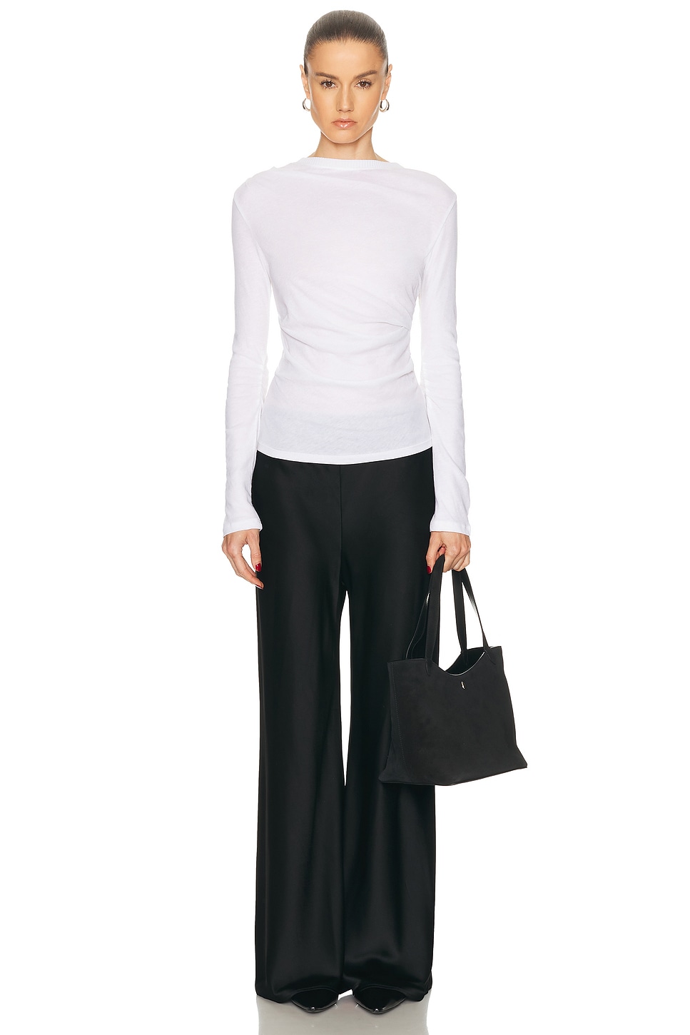 Enza Costa Cashmere Jersey Draped Long Sleeve Crewneck Top