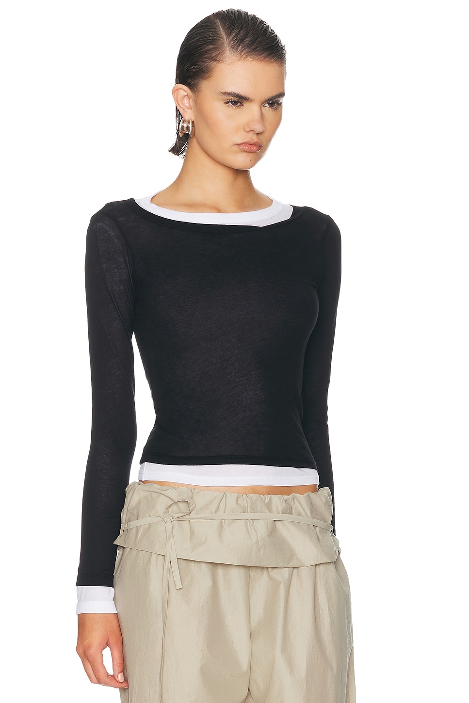 Tissue Jersey Layered Long Sleeve Top