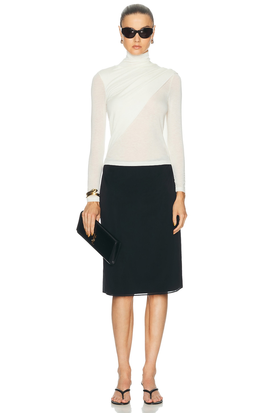 Sheer Cashmere Jersey Bandana Turtleneck Top