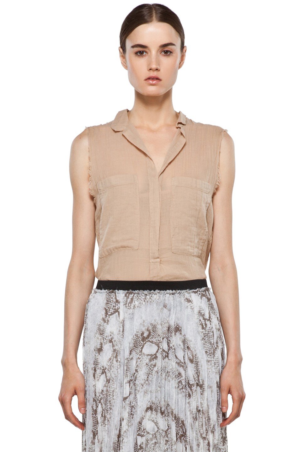 Image 1 of Enza Costa Sleeveless Henley Tank in Nomad