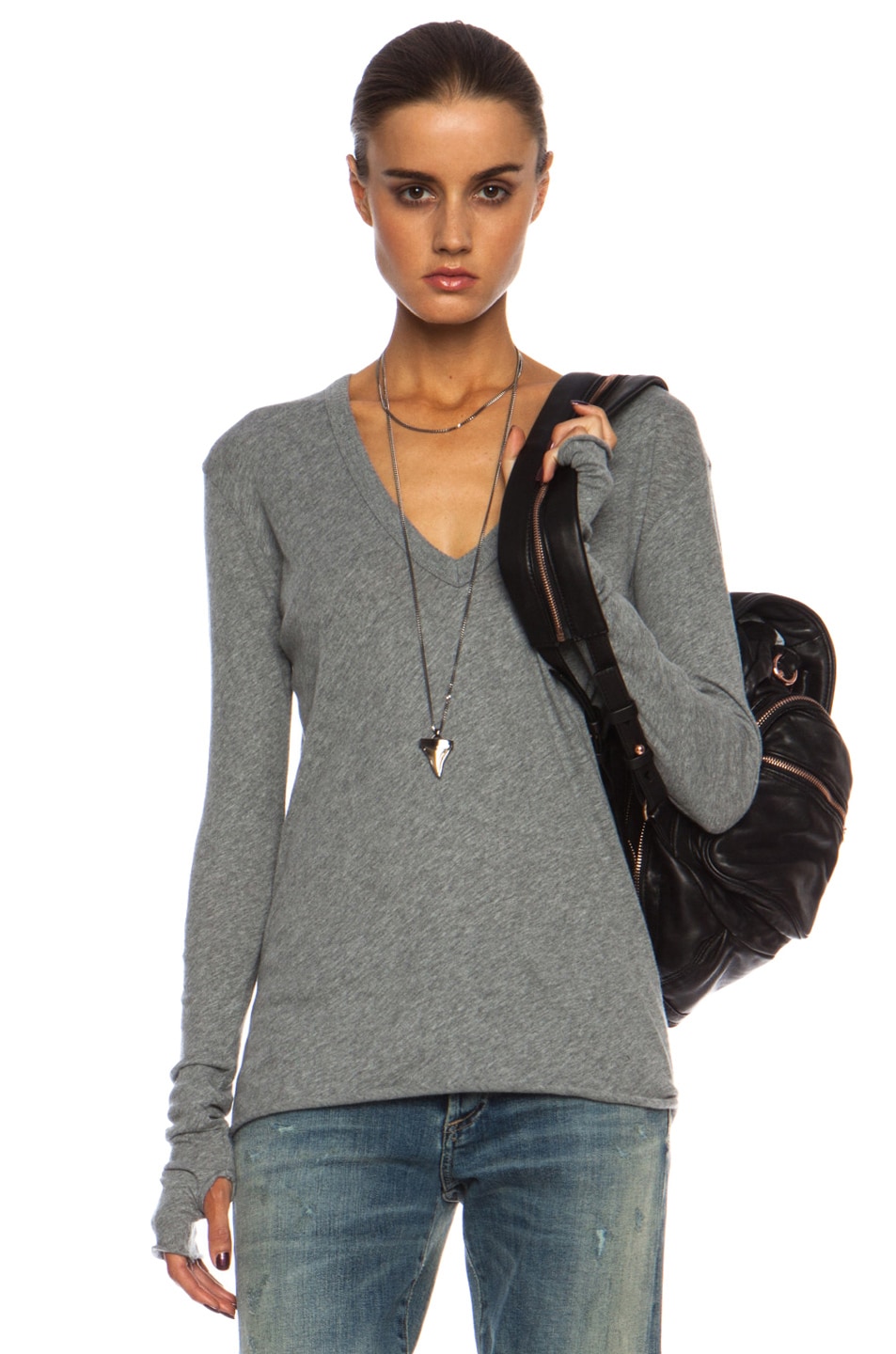 Image 1 of Enza Costa Cashmere Loose V in Smoke