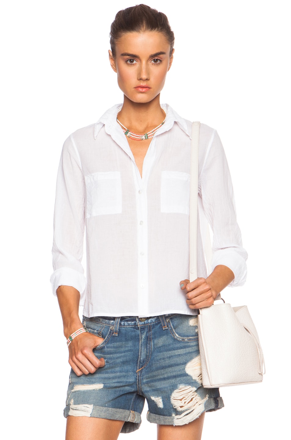 Image 1 of Enza Costa Baseball Cotton Top in White