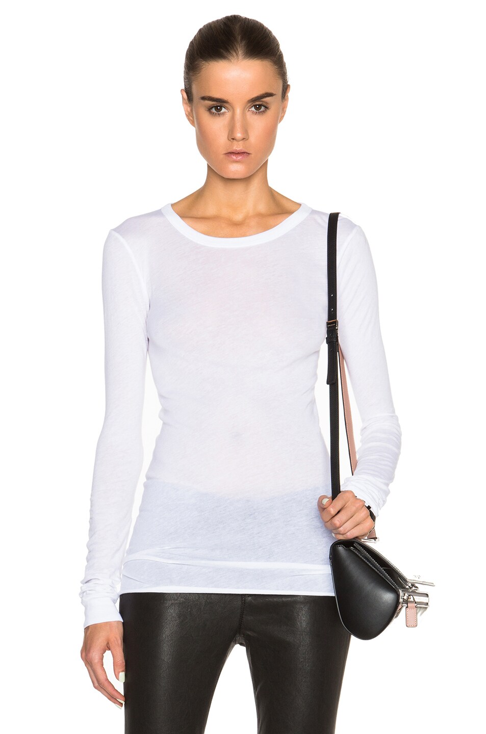 Image 1 of Enza Costa Bold Long Sleeve Crew Top in White