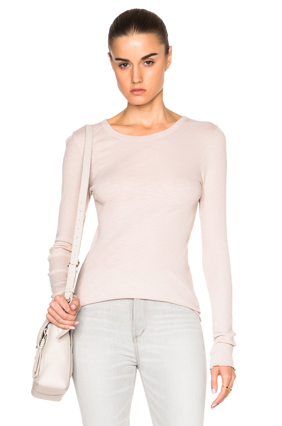 Image 1 of Enza Costa Rib Fitted Crew Tee in Feather Grey