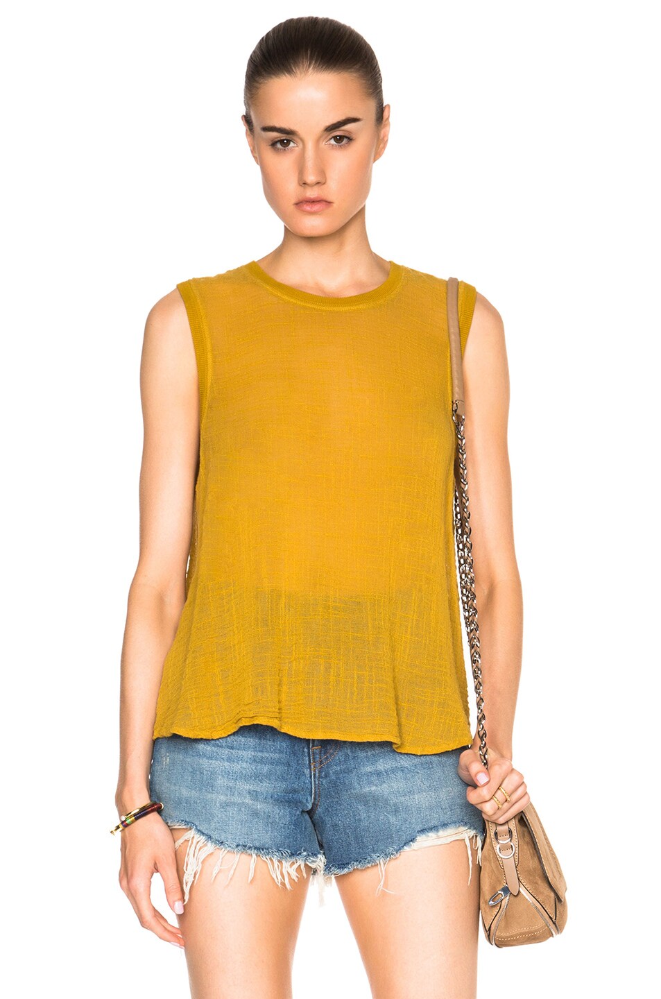 Image 1 of Enza Costa Sleeveless Trapeze Top in Ecru Olive