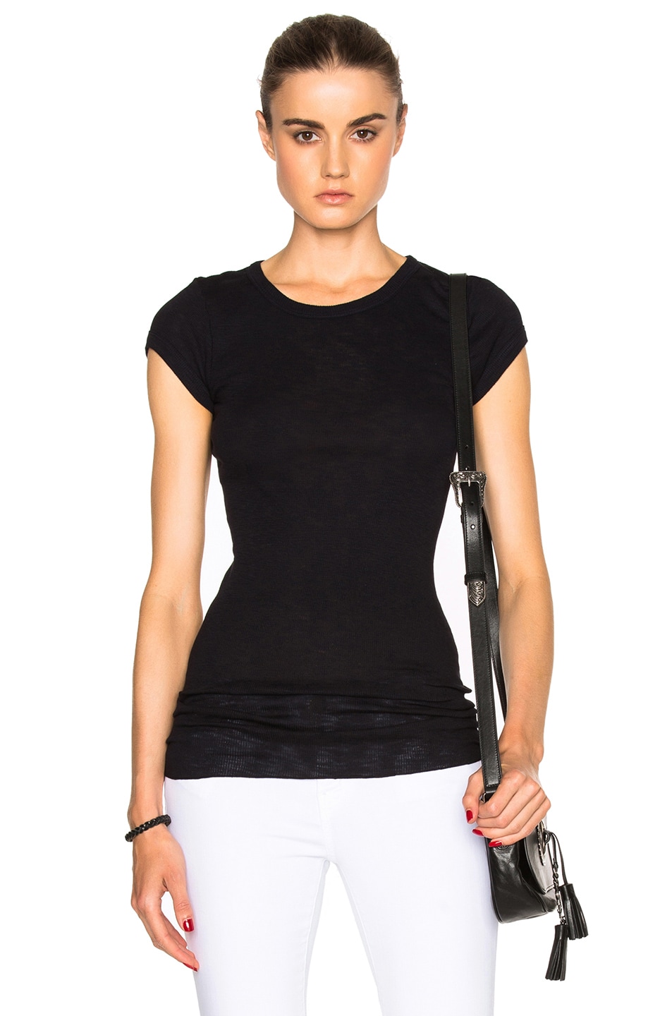 Image 1 of Enza Costa Rib Fitted Cap Sleeve Tee in Nuit