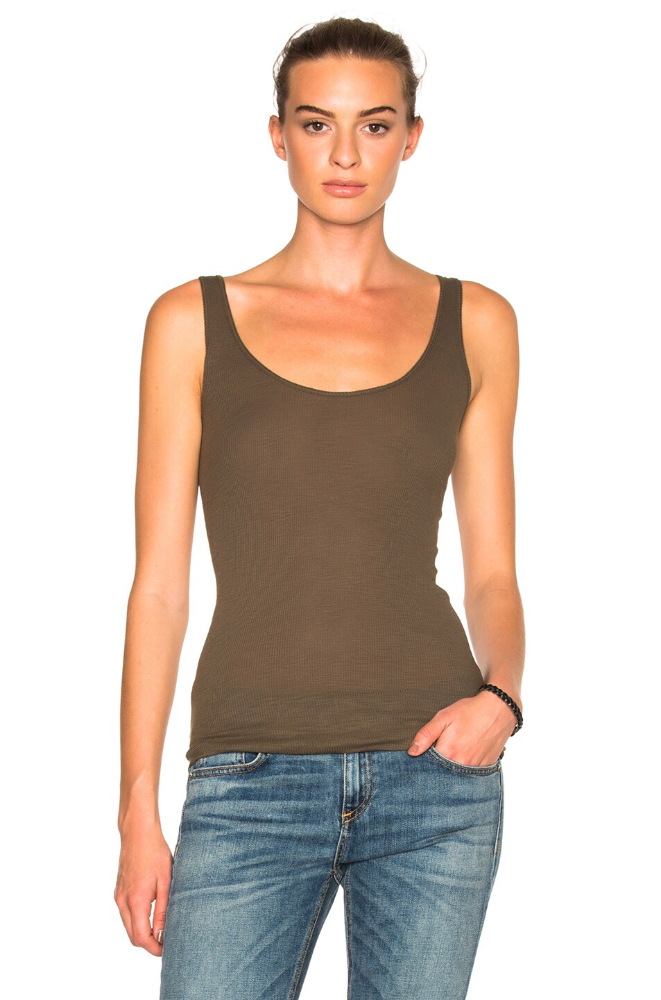 Image 1 of Enza Costa Rib Fitted Baseball Top in Olive Drab