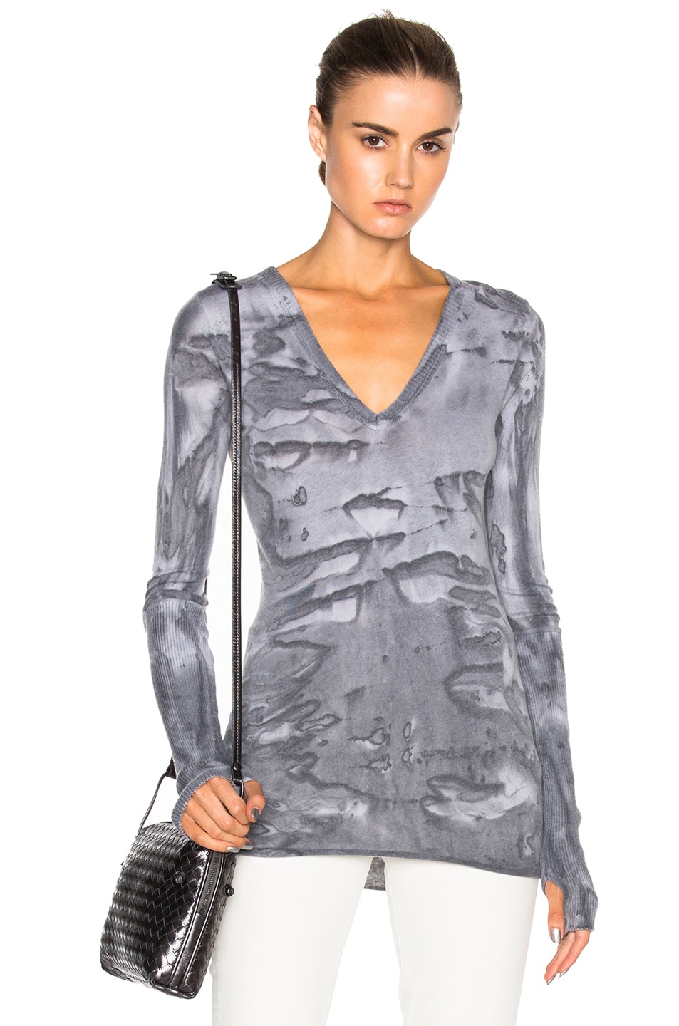 Image 1 of Enza Costa Cashmere Cuffed V Neck Tee in Erosion