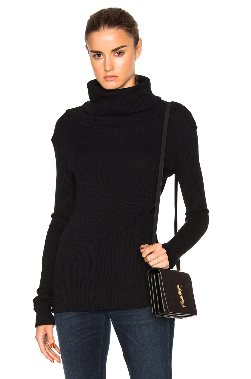 Image 1 of Enza Costa Cashmere Rib Turtleneck Sweater in Black