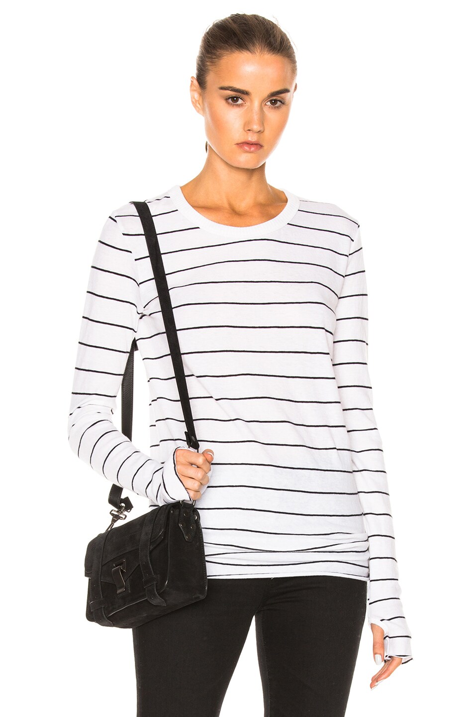 Image 1 of Enza Costa Cashmere Loose Crew Tee in White & Black