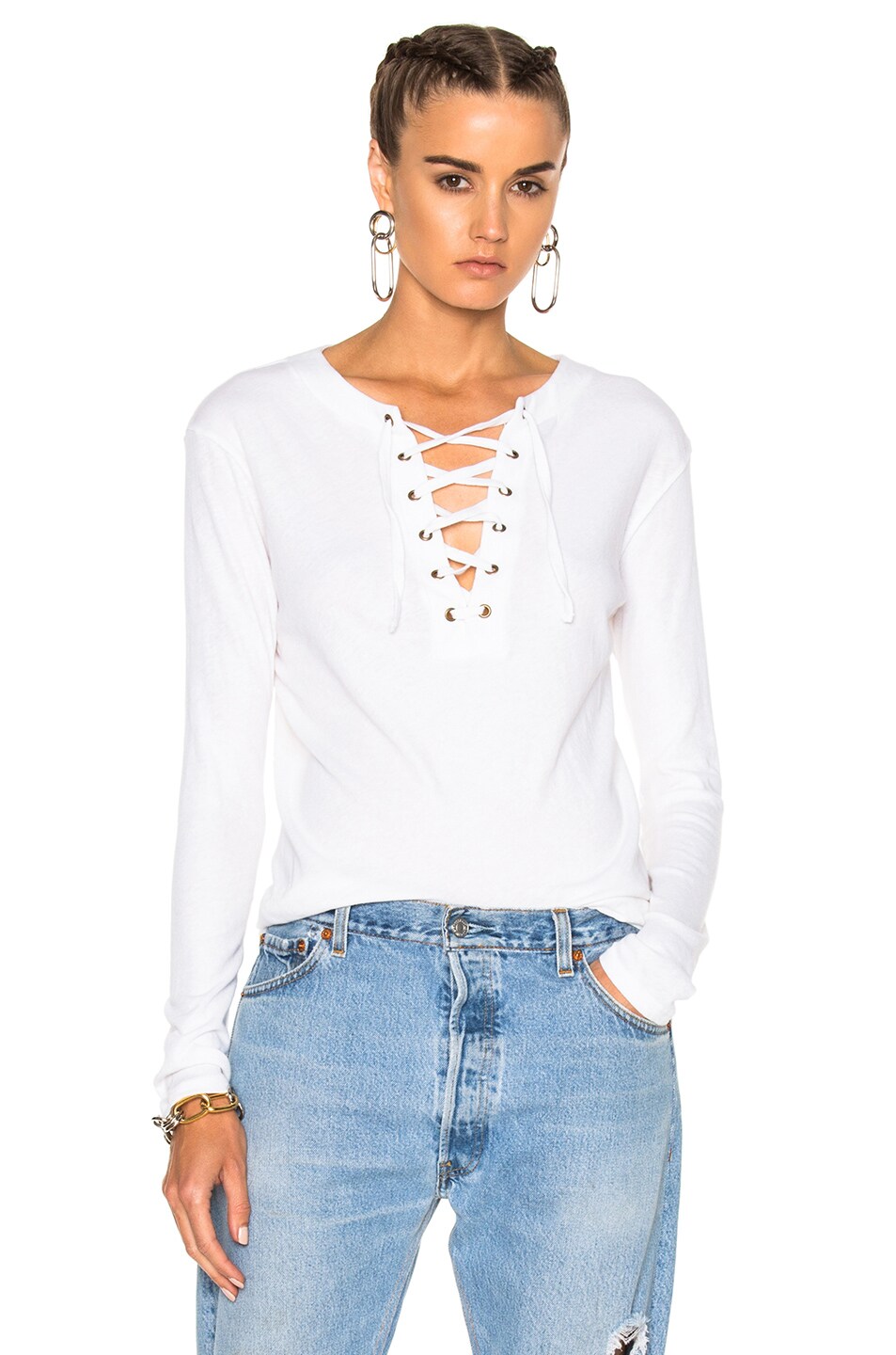 Image 1 of Enza Costa Lace Up Top in Black in White