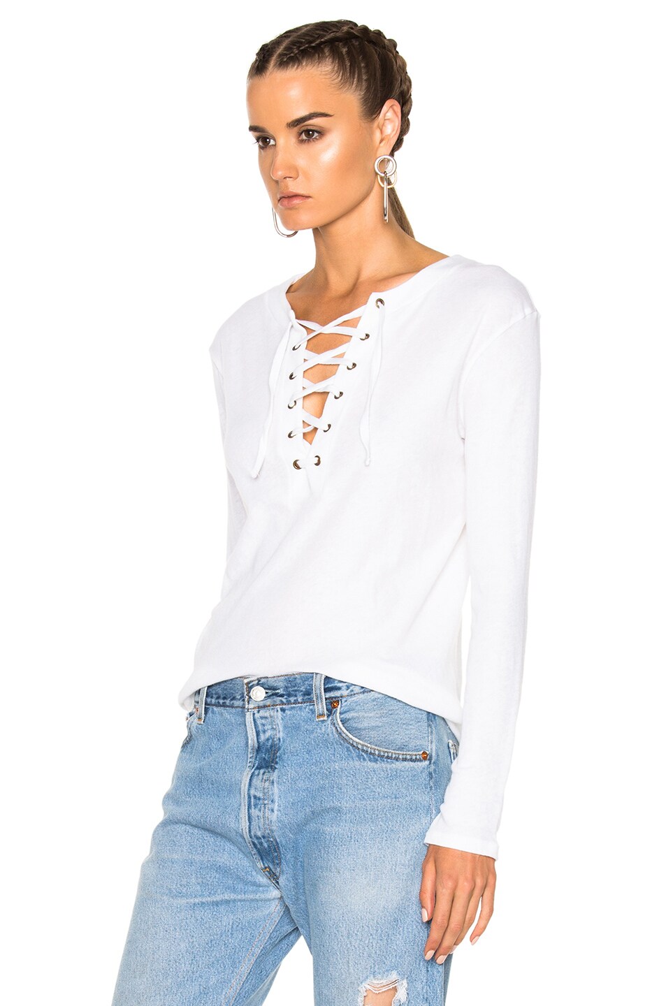 ENZA COSTA Lace Up Top In Black in White | ModeSens