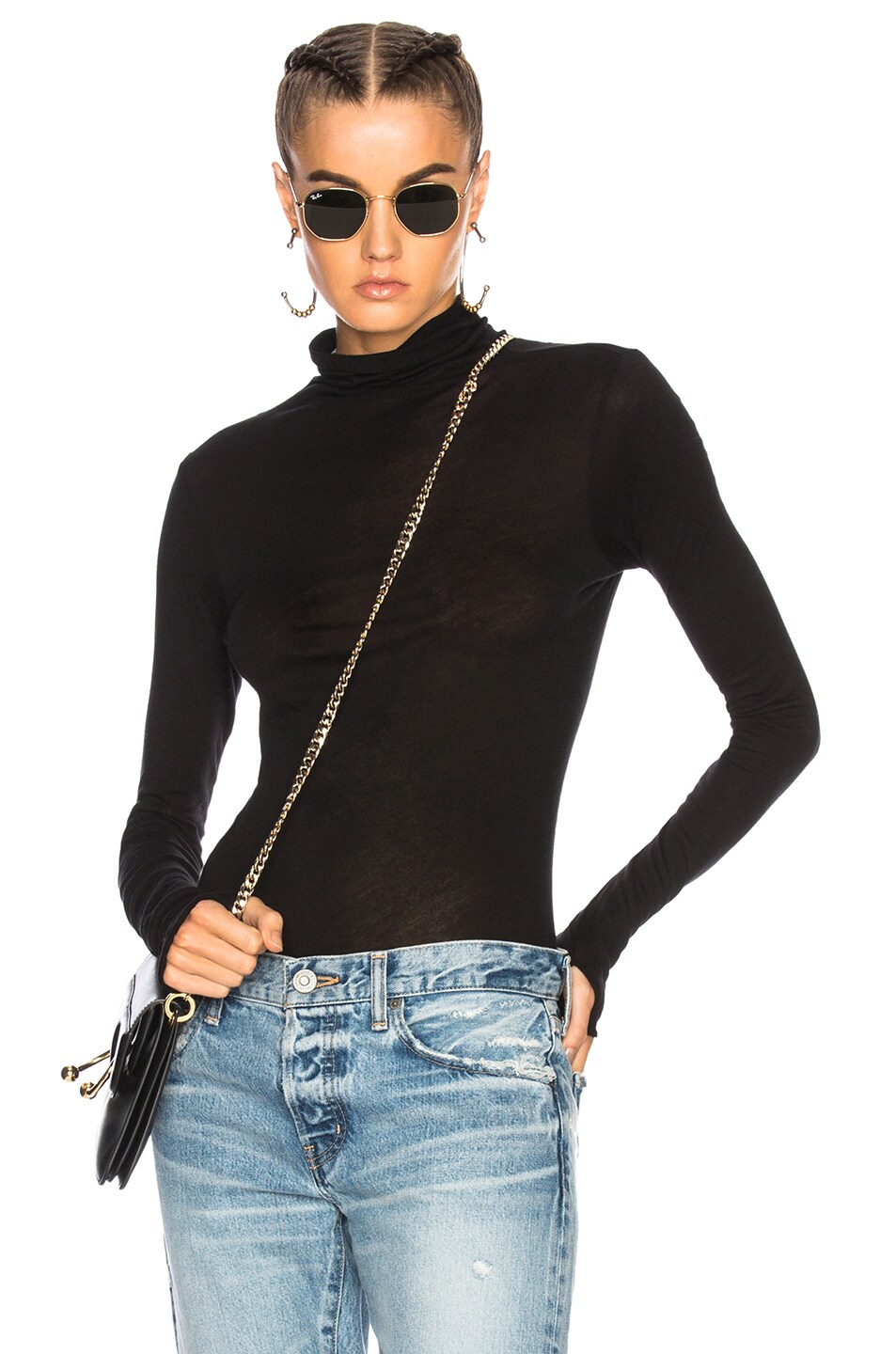 Image 1 of Enza Costa Fitted Turtleneck Top in Black