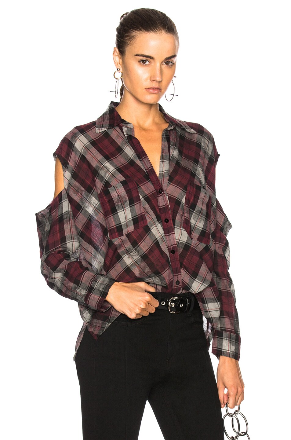 Image 1 of Enza Costa Boxy Top in Burgundy Plaid
