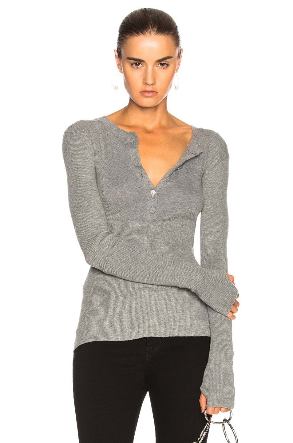 Image 1 of Enza Costa Cashmere Henley in Smoke