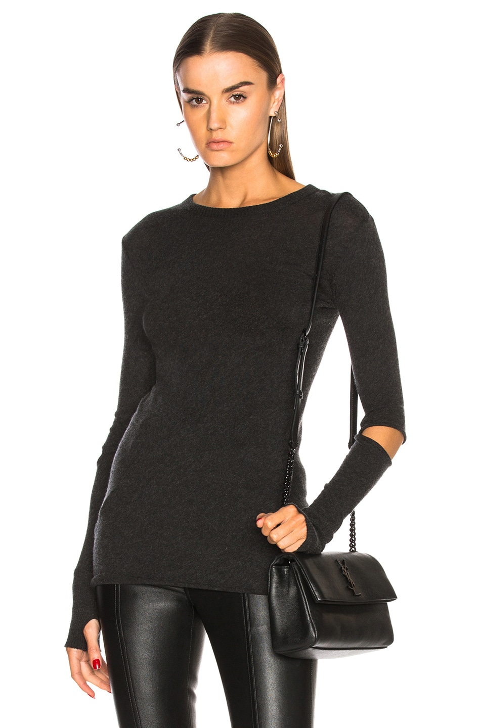 Image 1 of Enza Costa Cashmere Elbow Slash Top in Charcoal