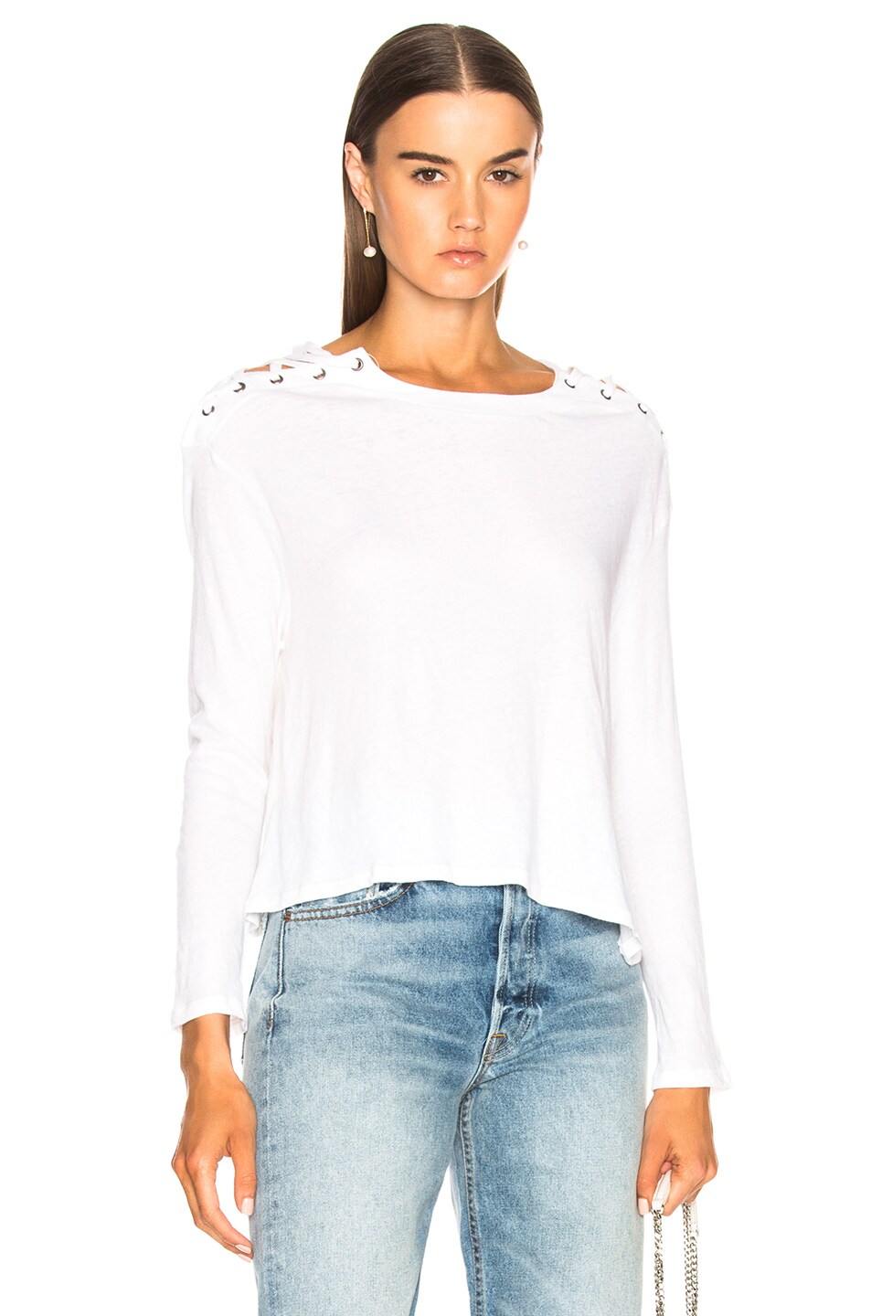 Image 1 of Enza Costa Cashmere Shoulder Lace Up Top in White