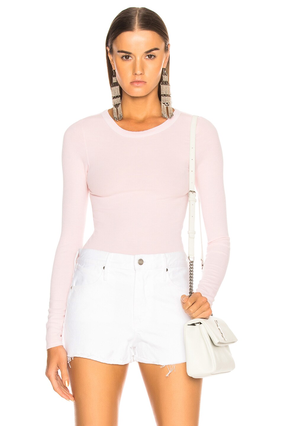 Image 1 of Enza Costa Rib Fitted Long Sleeve Crew Tee in Peony