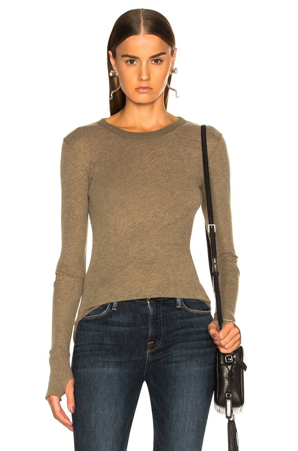 Image 1 of Enza Costa for FWRD Cashmere Elbow Slash Top in Pebble