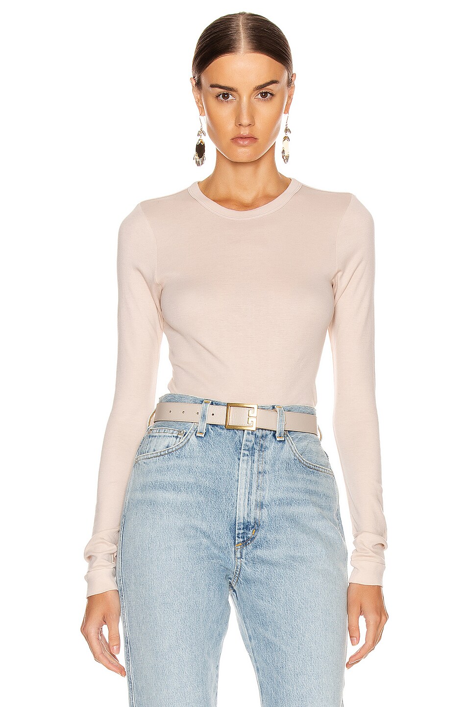 Image 1 of Enza Costa Fitted Long Sleeve Top in Warm Beige