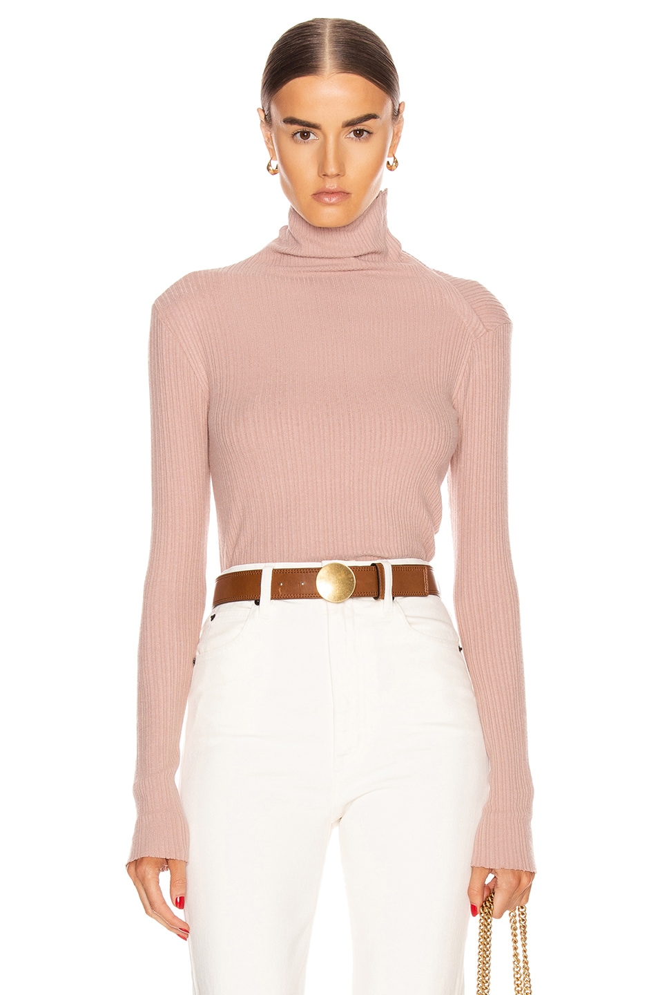 Image 1 of Enza Costa Brushed Rib Split Collar Long Sleeve Top in Plastic Pink