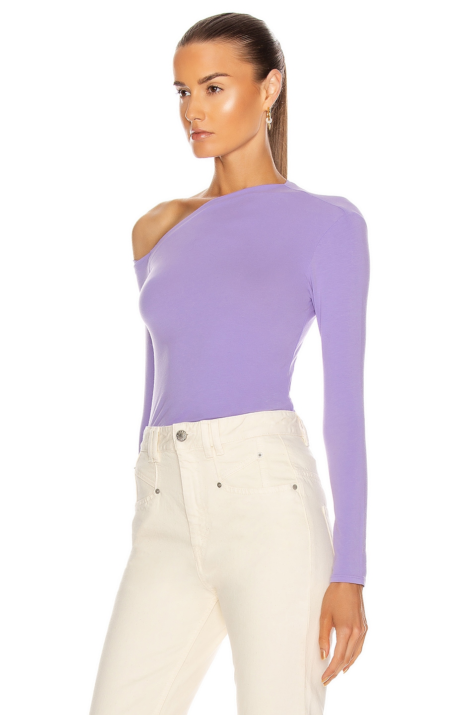 Enza Costa Angled Exposed Shoulder Long Sleeve in Lavender | FWRD