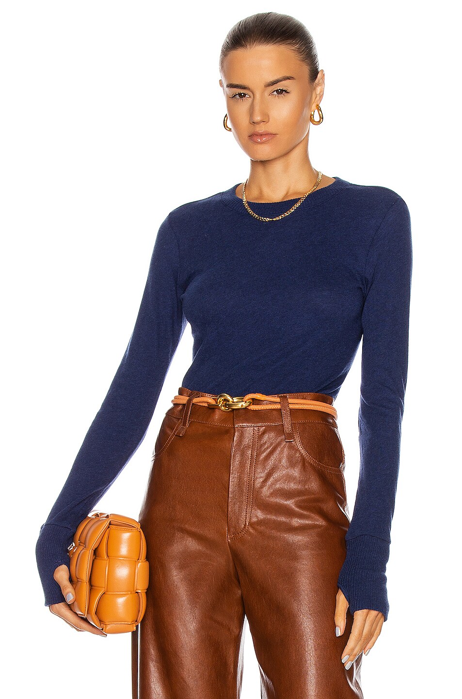 Image 1 of Enza Costa Cashmere Easy Cuffed Crew Tee in French Navy