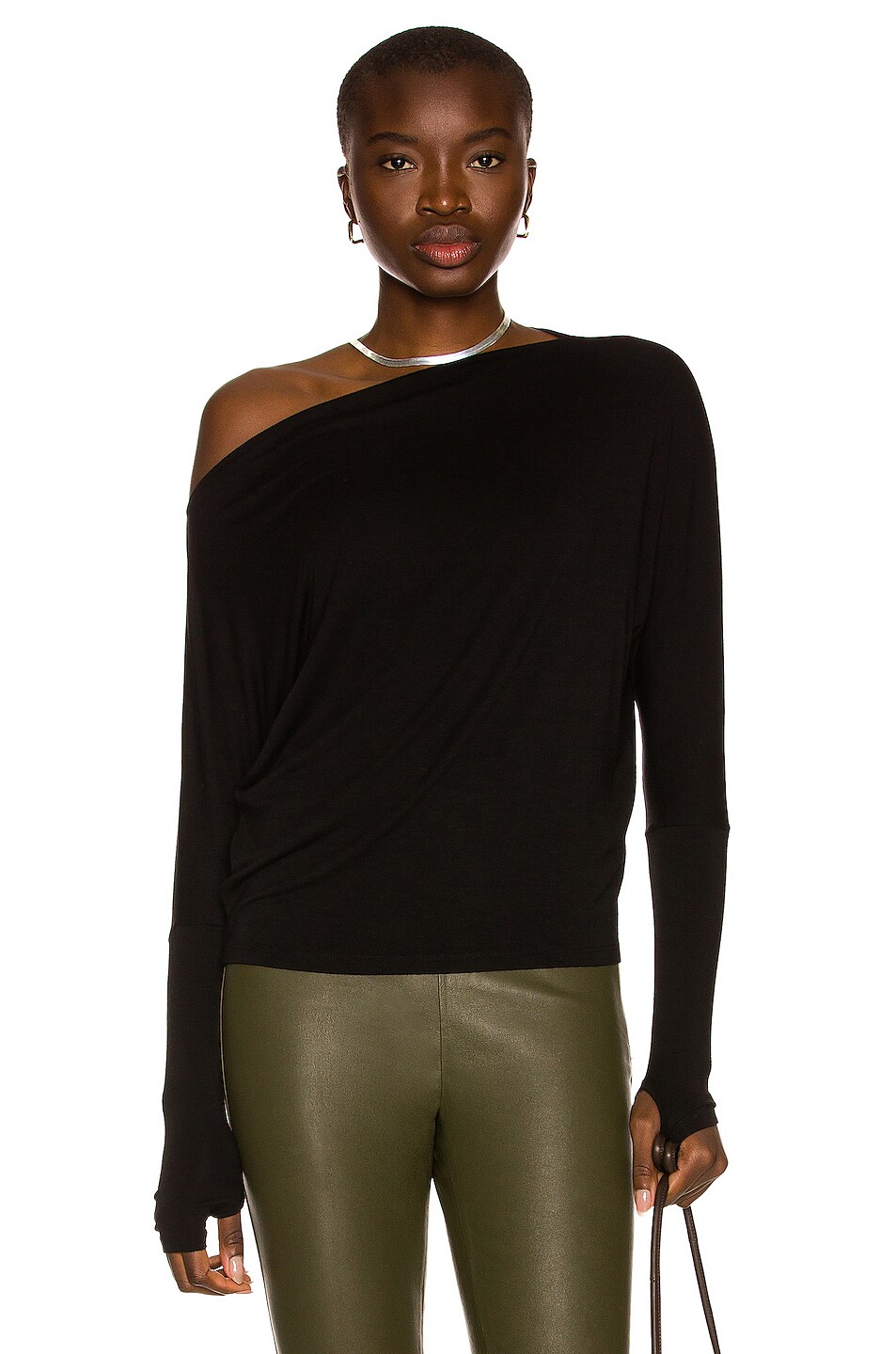 Image 1 of Enza Costa Silk Jersey Slouch Top in Black