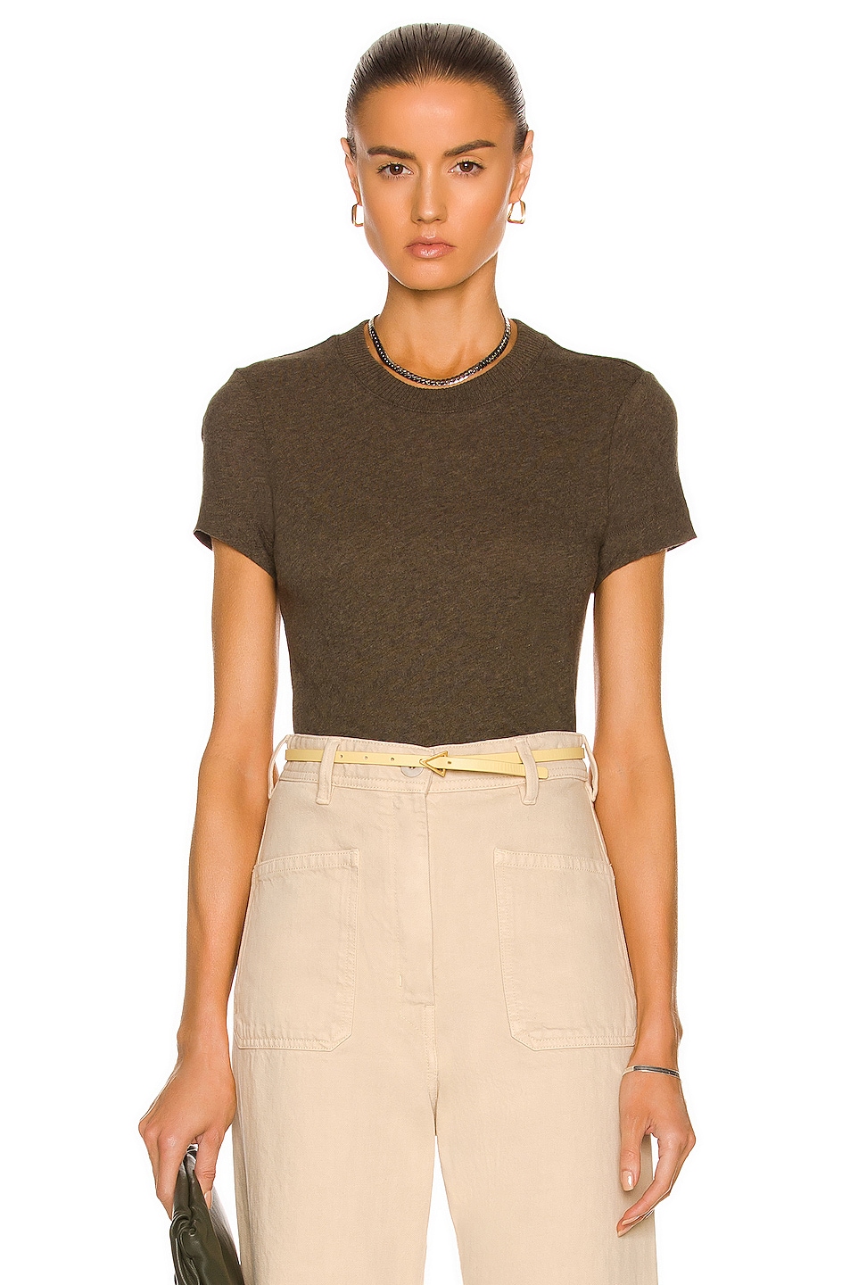 Image 1 of Enza Costa Cashmere Perfect Tee in Olive Drab