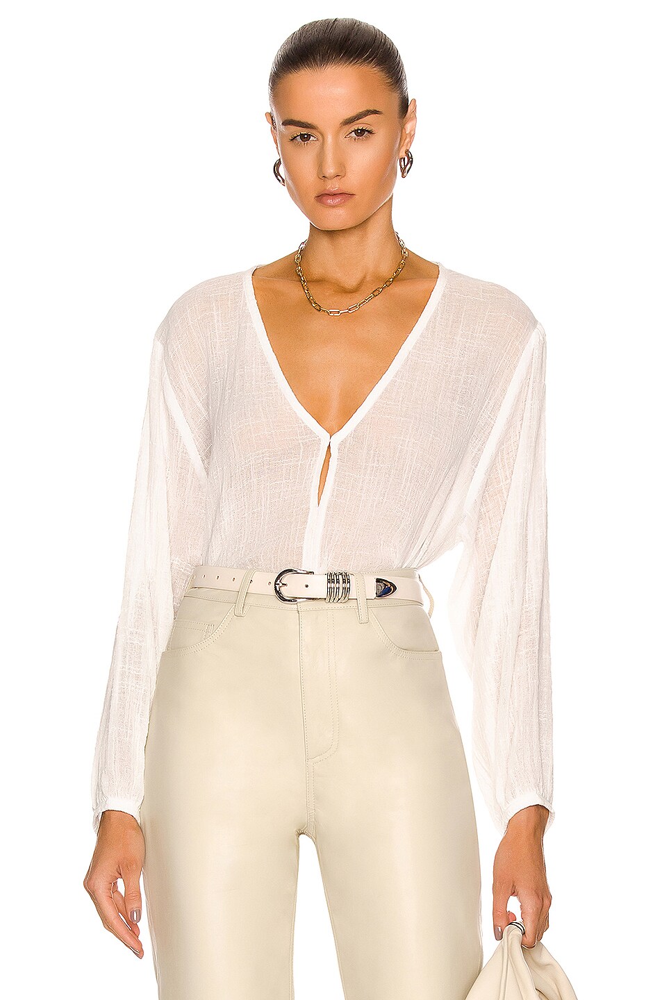 Image 1 of Enza Costa V Neck Modern Peasant Top in Cloud