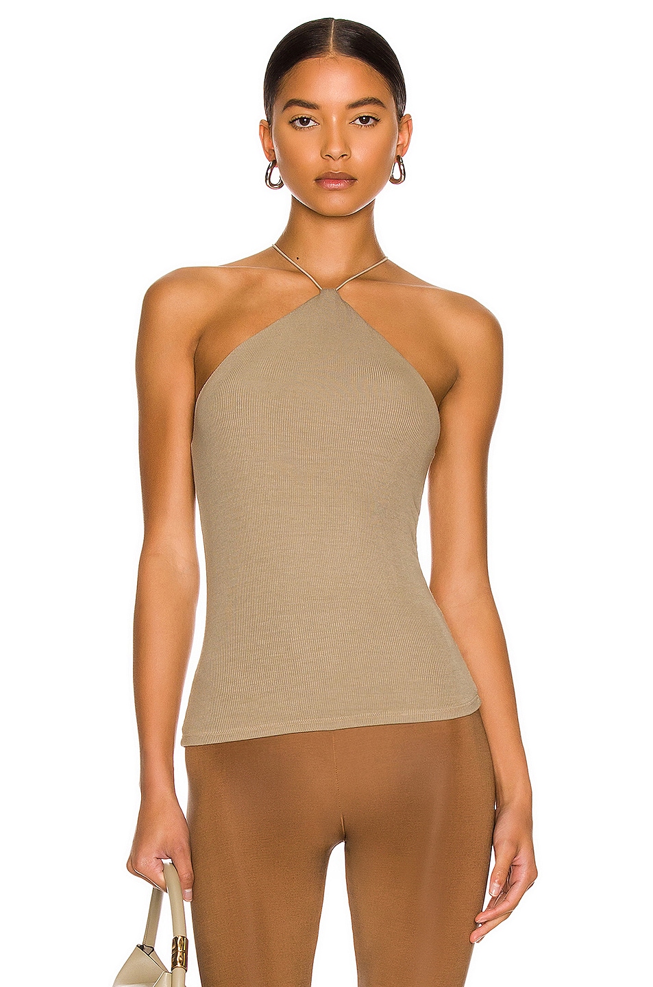 Image 1 of Enza Costa Stretch Silk Knit Halter Tank in Pale Army