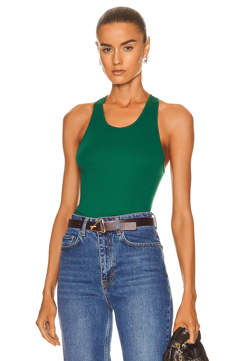 Image 1 of Enza Costa for FWRD Supima Cotton Slim Racer Tank in Fern