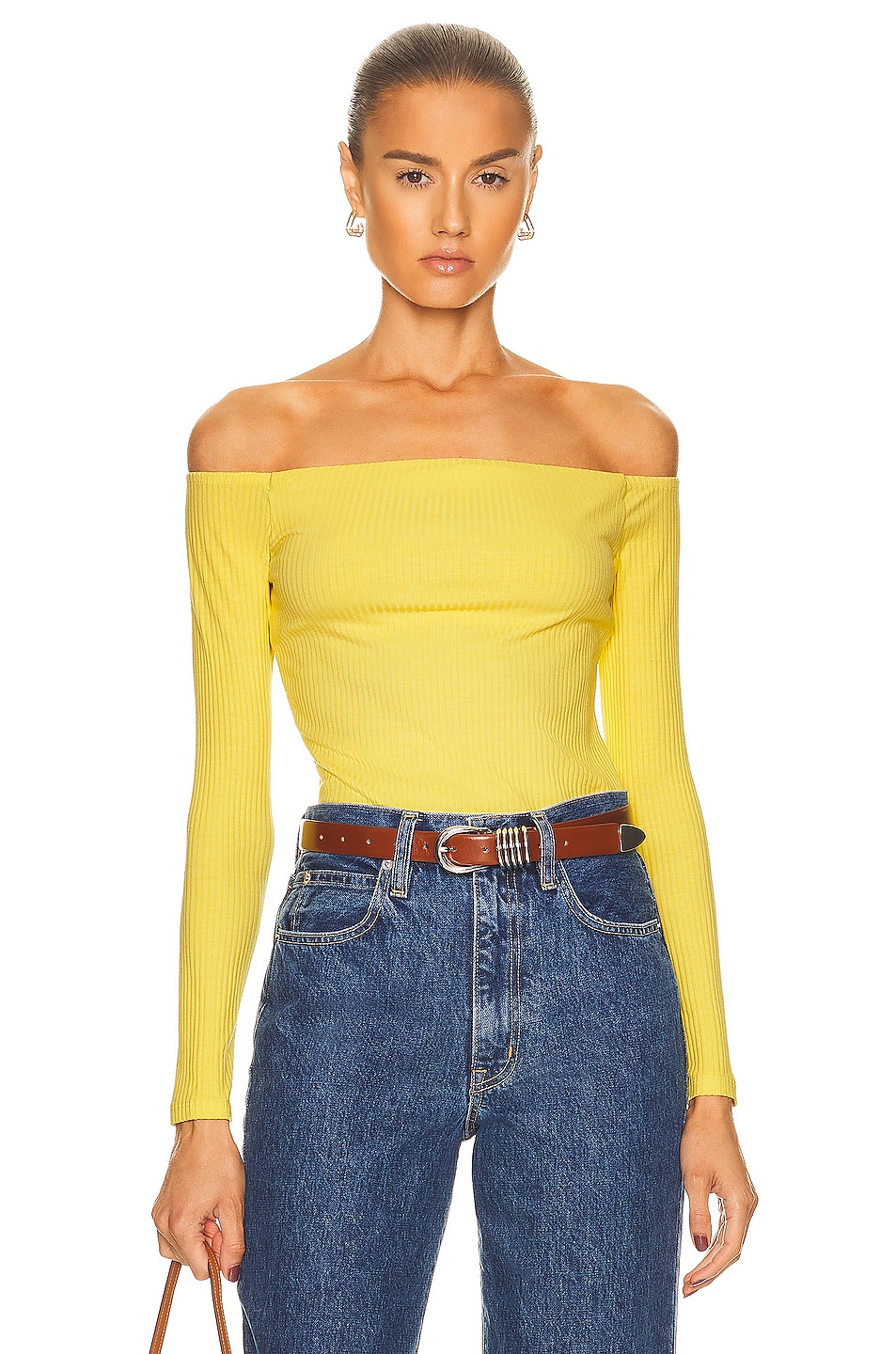 Enza Costa A Coste Off Shoulder Long Sleeve Top in Yellow | FWRD